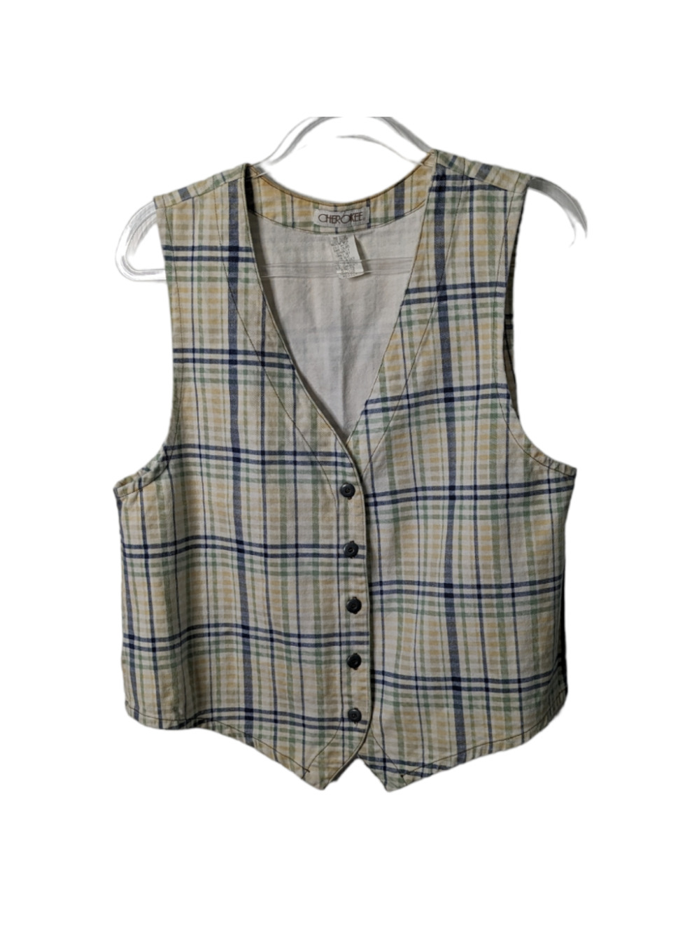 Vintage 90's Cherokee Plaid Striped Print Vest Cotton Canvas  Size Medium